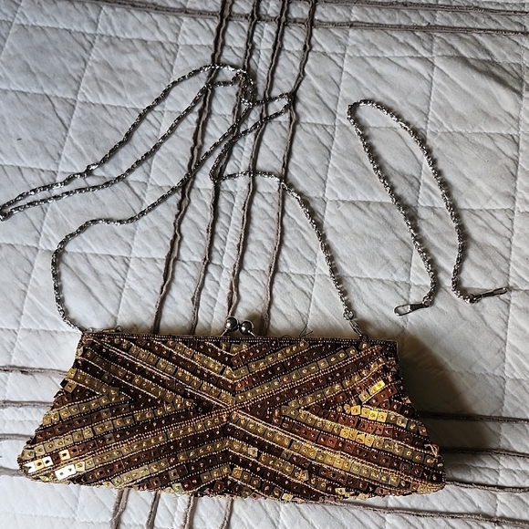 unmarked Handbags - Gold and Brown Beaded Evening Clutch